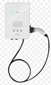 Solax Wallbox PLC mit Kabel und Display front Solax Wallbox PLC mit Kabel und Display front: Wandladestation mit angeschlossenem Ladekabel und digitalem Display.