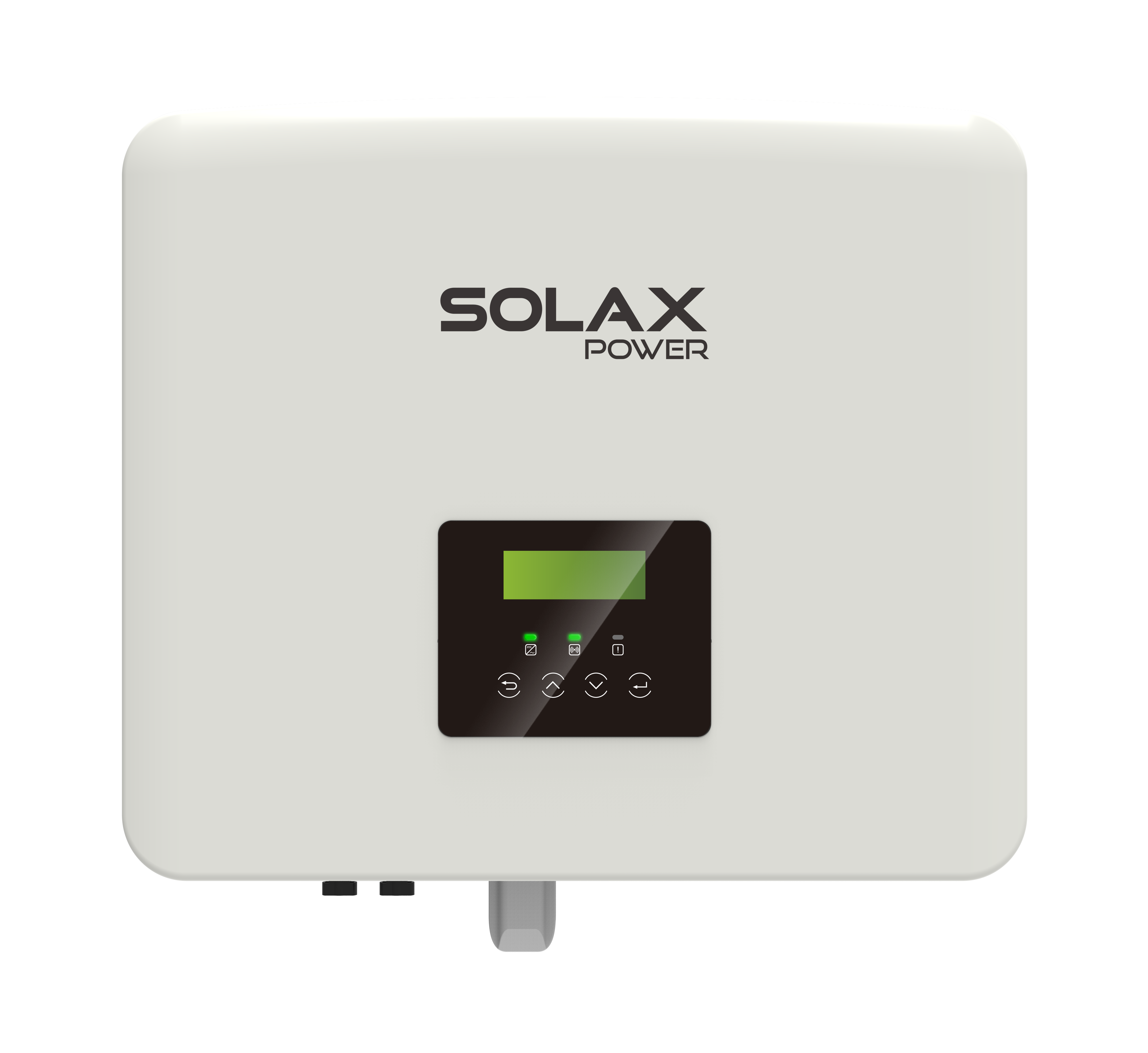 1-phasiger Wechselrichter Hybrid  Solax 1-phasiger Wechselrichter Hybrid von Solax mit Display und Bedienelementen.