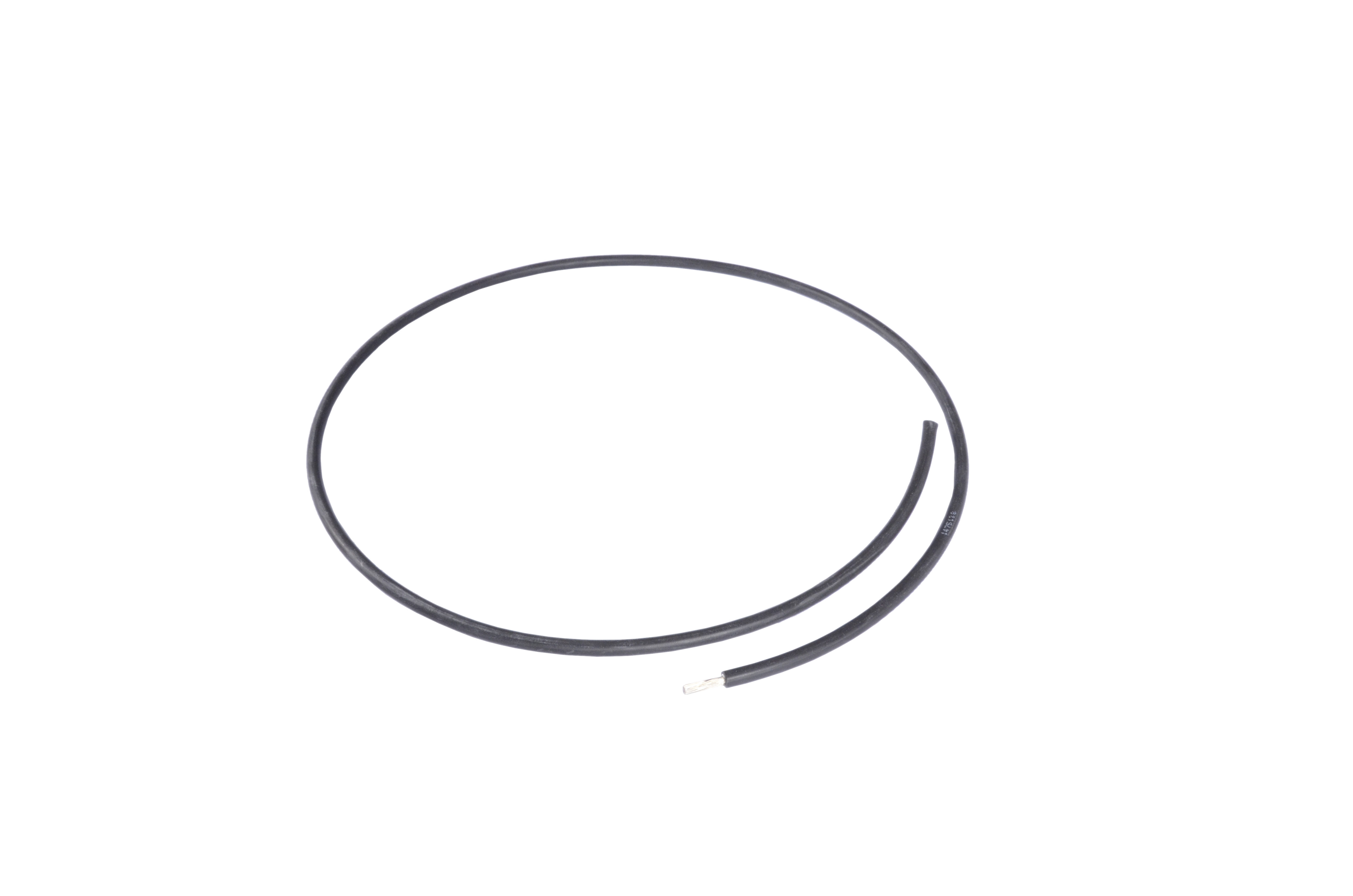 Einadriges Kabel mit isolierter Ummantelung, zu einem Kreis gelegt, ein Ende ist abisoliert.