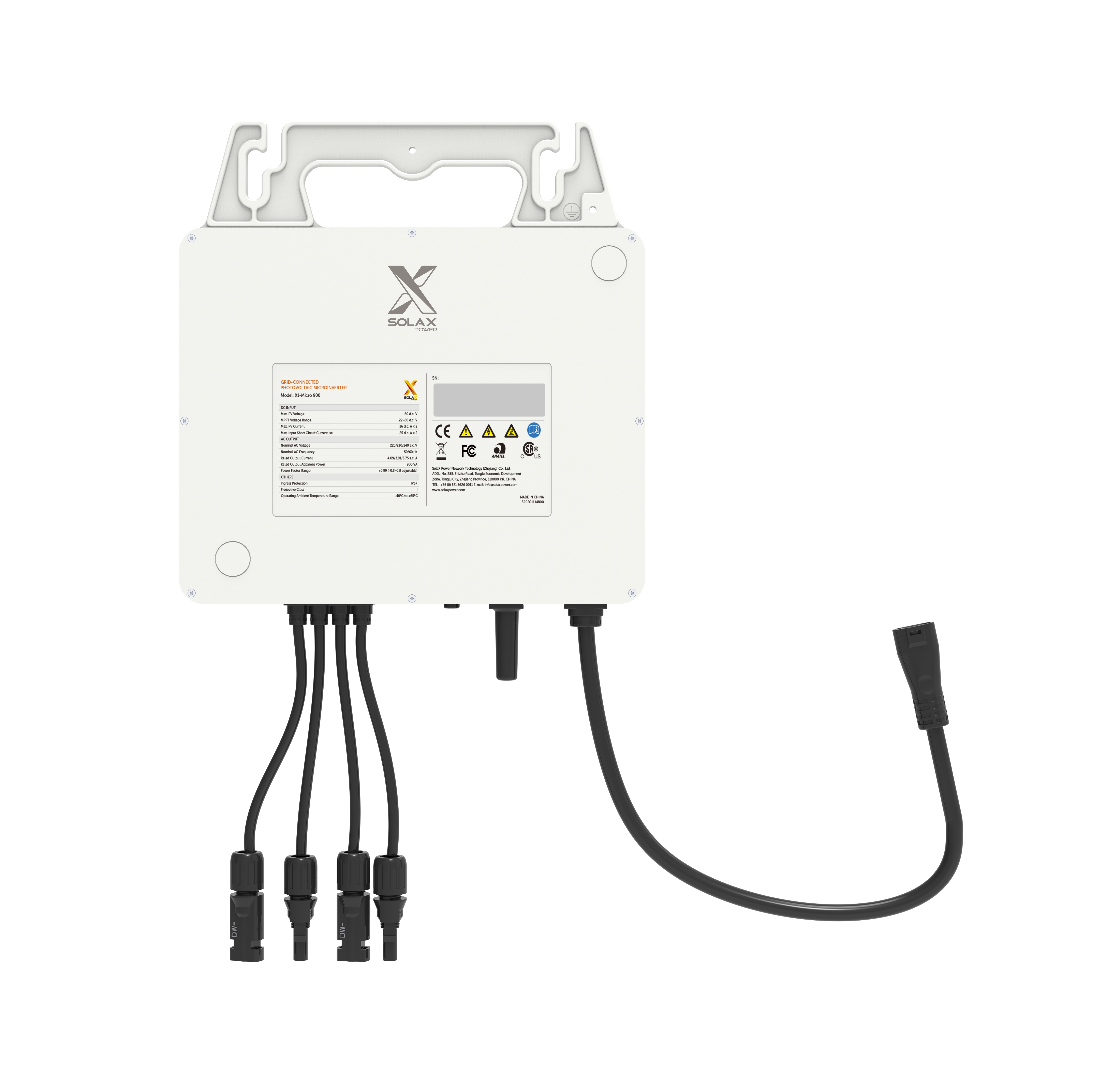 Solax X1 Microwechselrichter 2 in 1 Solax X1 Microwechselrichter 2 in 1 mit mehreren Kabelanschlüssen und einem Griff oben.