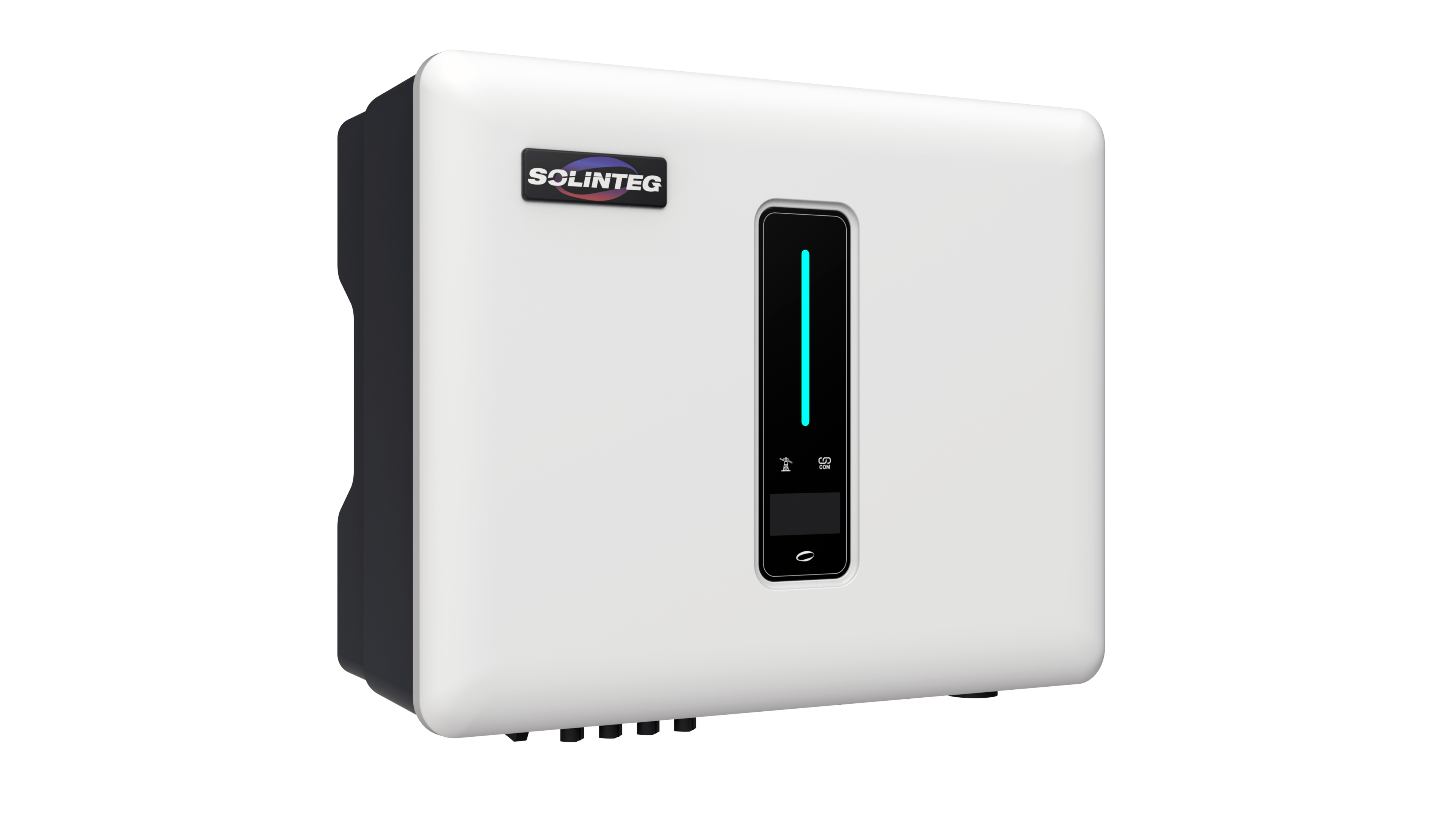 Solinteg Hybrid Wechselrichter olinteg Hybrid Wechselrichter mit rechteckigem Gehäuse und zentralem Display.
