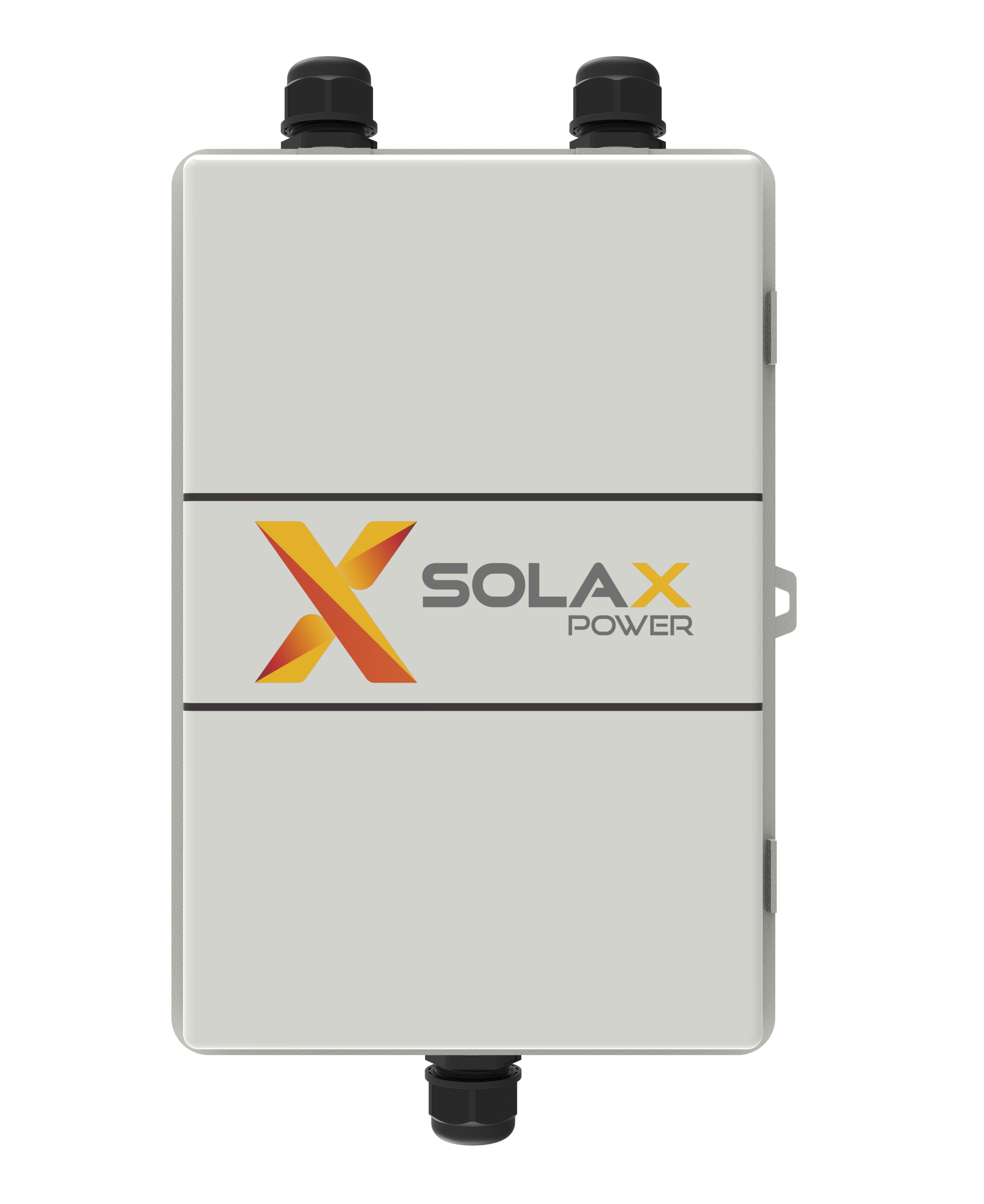 Notumschaltbox von Solax Power mit zwei Anschlüssen oben und einem Anschluss unten.